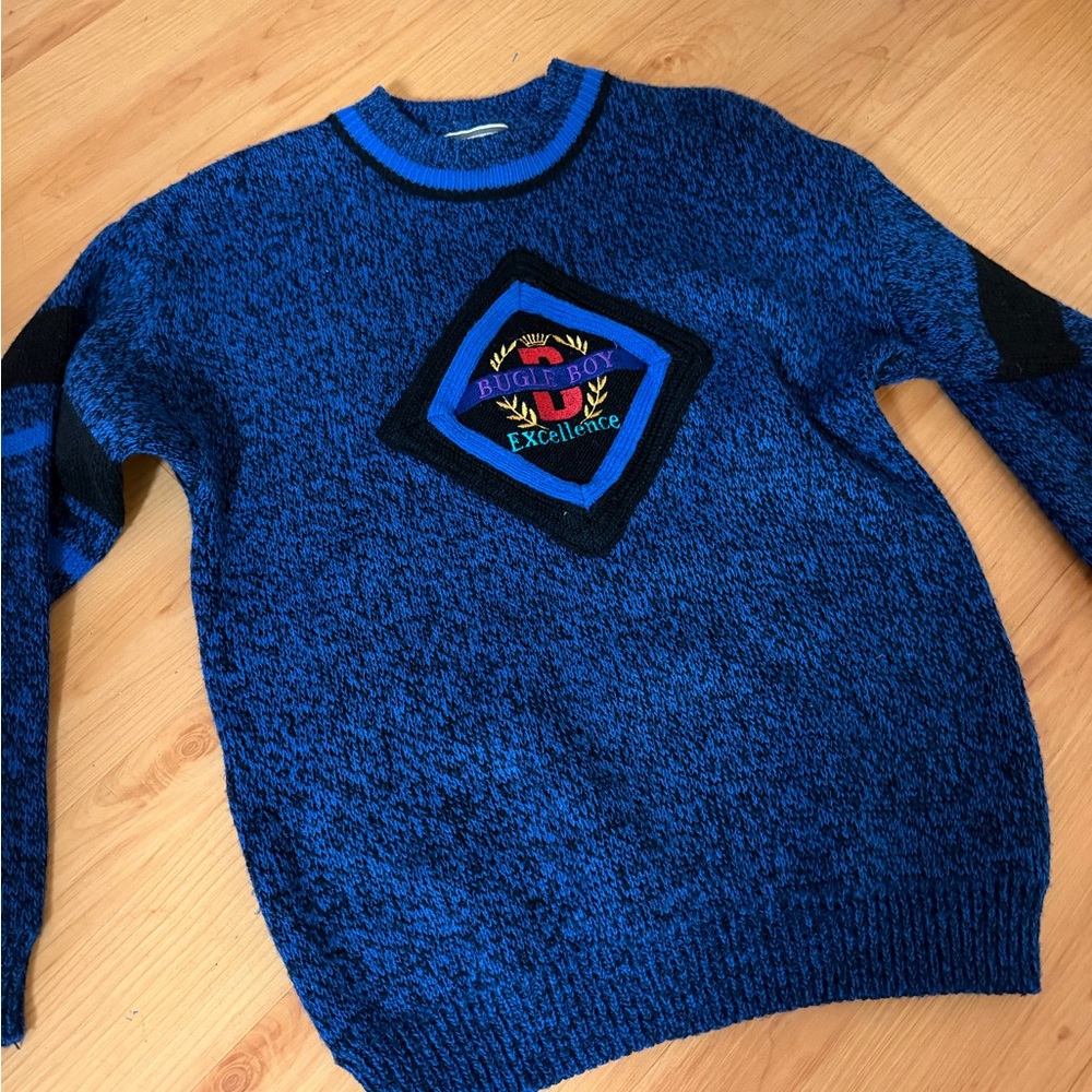 Bugle Boy Blue & Black Crewneck Sweater with Embroidered Crest